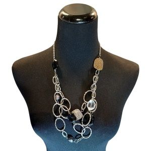 CHICOS, Chunky Silver black and clear beads with textured bronze Beaded …